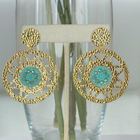 ARETES INCA DISEÑO MARTILLADO EN CIRCULO - TURQUESA