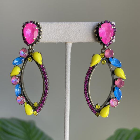 ARETES LETO AMARILLO Y FUCSIA