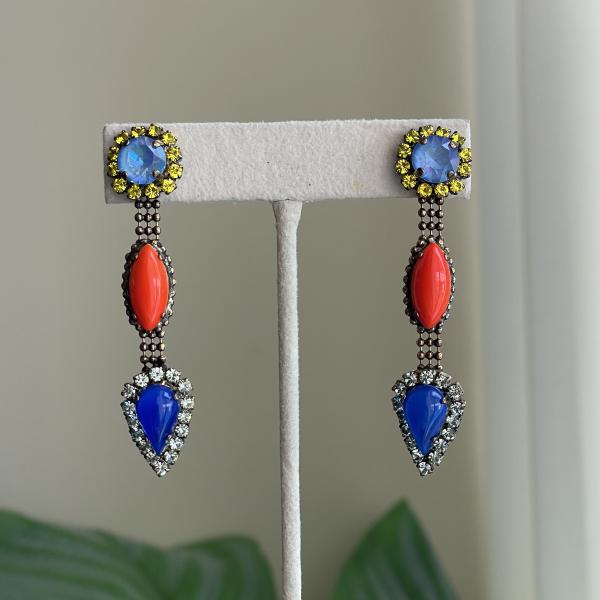 ARETES ESMERALDA AZUL Y NARANJA