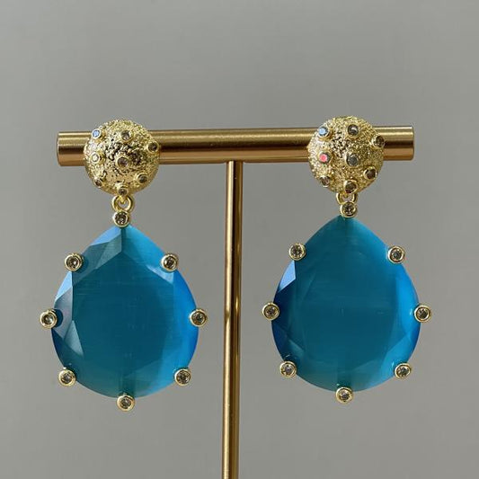 ARETES AMADEA GRANDE - DROP AZUL CRISTAL CLEAR