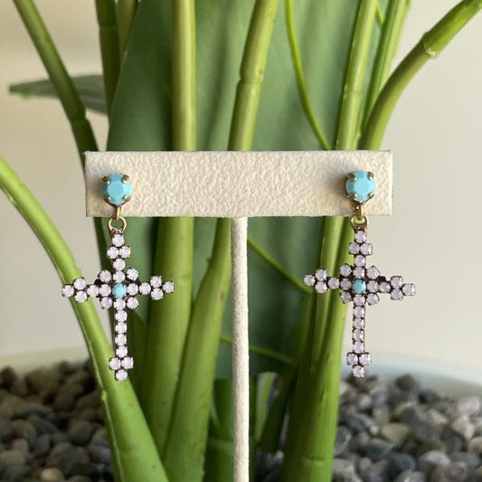 ARETES CRUZ ROSA