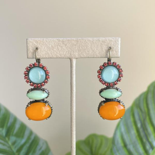 ARETES LUNA NARANJA TURQUESA