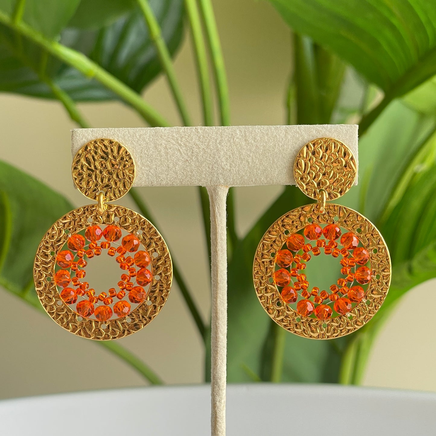 ARETES CIELO DISEÑO MARTILLADO CIRCULO XS NARANJA