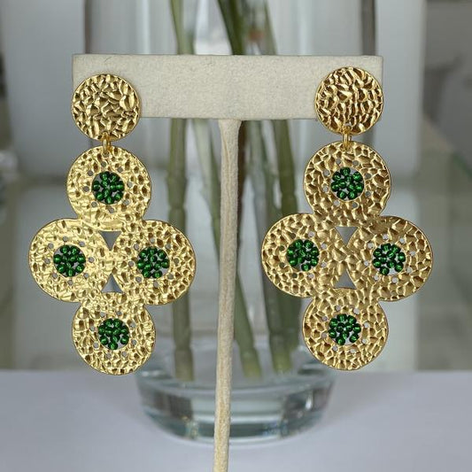 ARETES DE DISEÑO MARTILLADO CON 4 CIRCULOS - VERDE