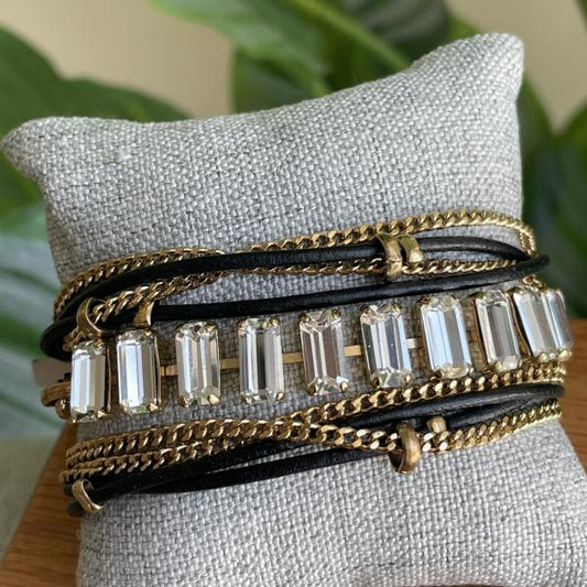 PULSERA ENROLLABLE NEGRA CON CRISTAL BAGUETTE CLEAR