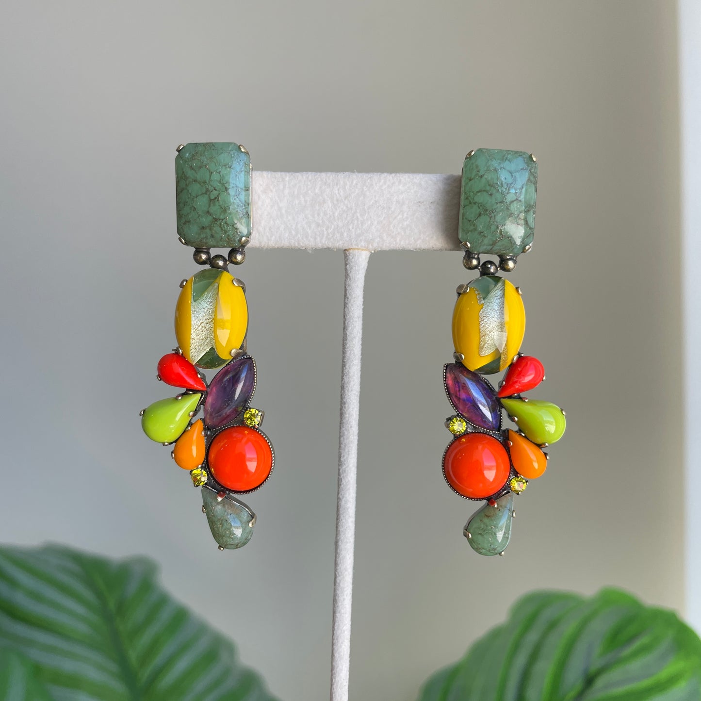 ARETES CLARISSA VERDE CON NARANJA