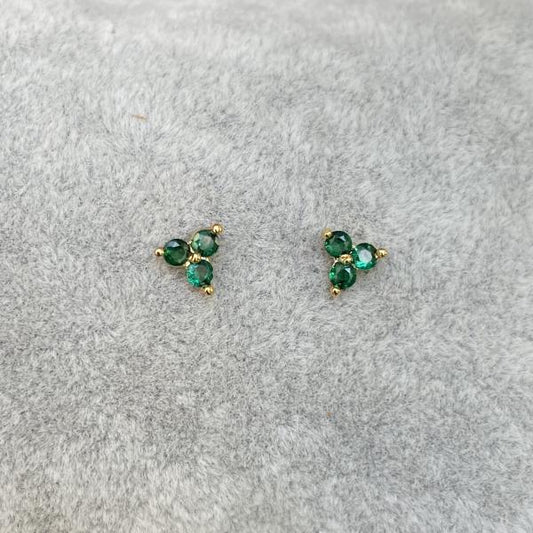 ARETES TRES CRISTALES VERDE ESMERALDA
