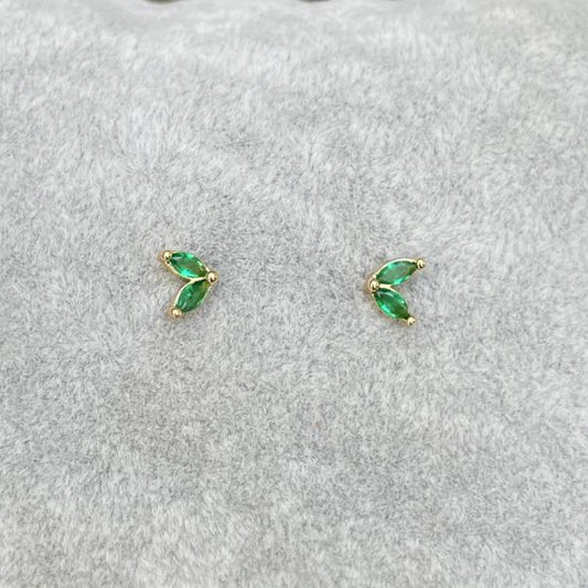 ARETES DOS HOJITAS VERDE ESMERALDA