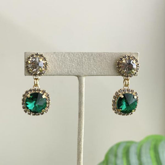 ARETES RIVOLI VERDE ESMERALDA Y GRIS GOLD