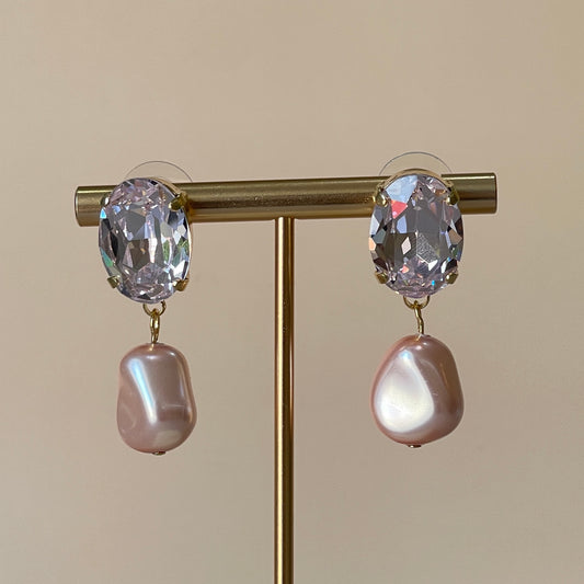 ARETES CATALINA CON PERLA -ROSA