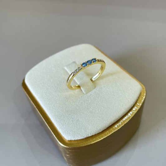 ANILLO TRES CRISTALES AZUL