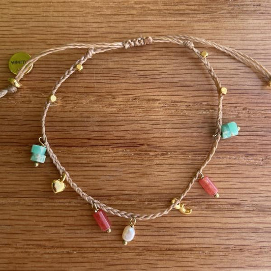 PULSERA TANZANIA - TURQUESA Y ROJO