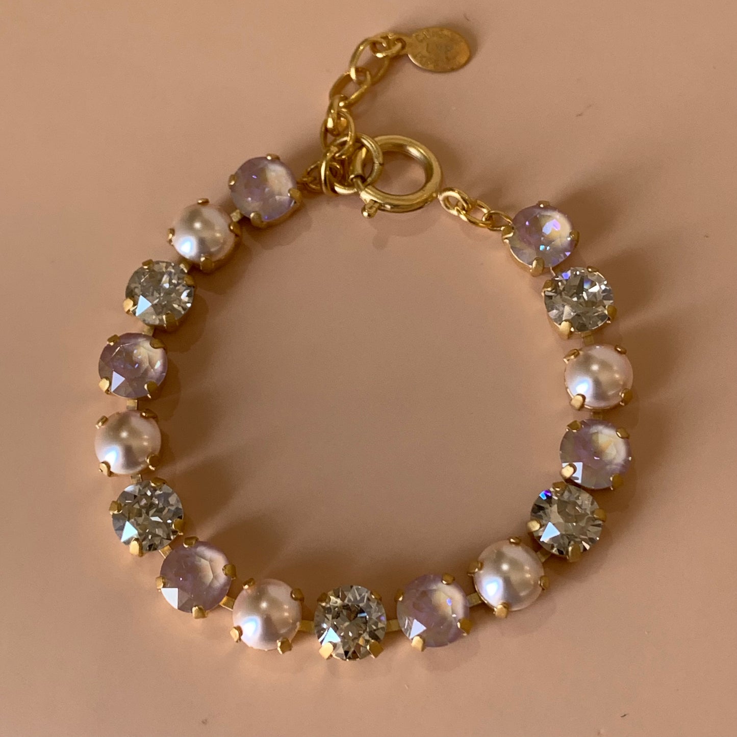 PULSERA CRISTAL ROSA TORNASOL CON PERLA