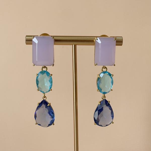 ARETES 3 MULTIGEMSTONES LAVANDER CHALCEDONY HYDRO