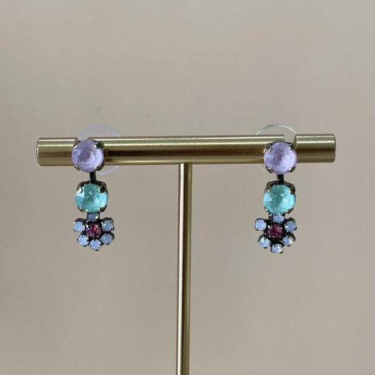 ARETES DALIA LAVANDA MENTA CON FLOR ROSA