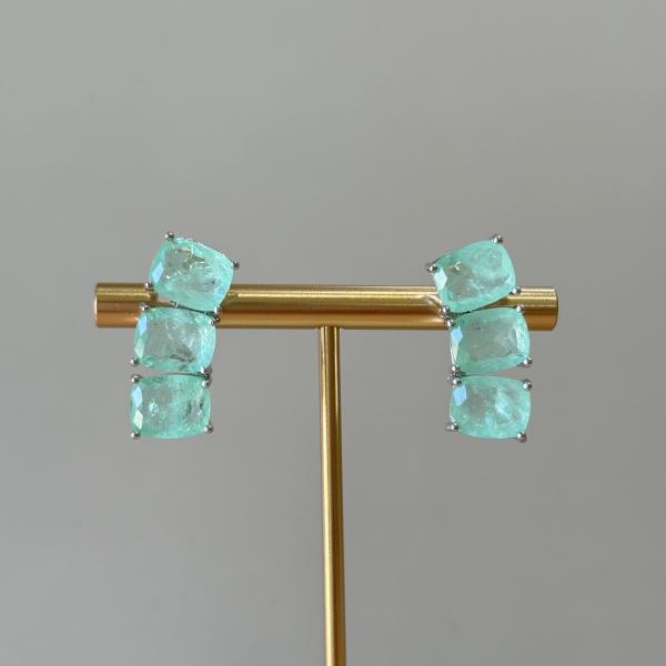ARETES TRES CRISTALES TURMALINA SILVER