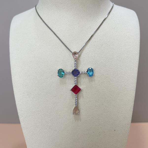 COLLAR CRUZ COLORFUL SILVER