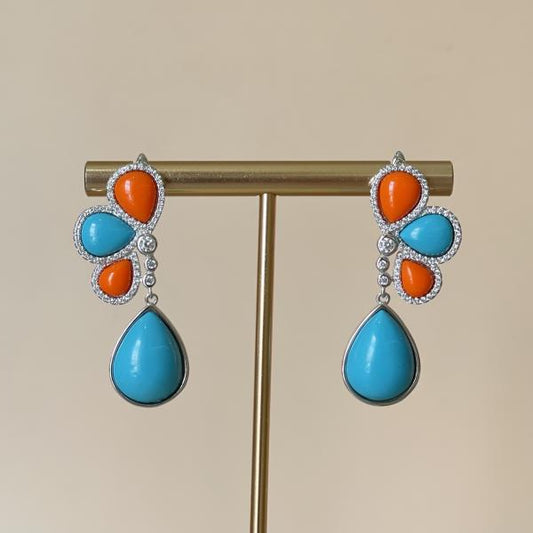 ARETES PETALO TURQUESA Y NARANJA
