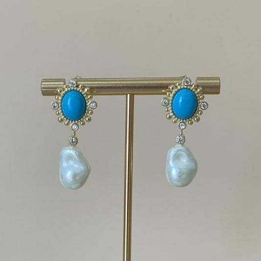 ARETES MAZHAR PERLA CON TURQUESA