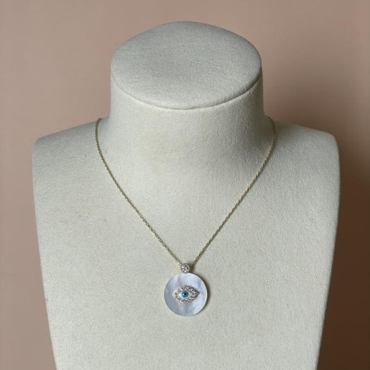 COLLAR MADRE PERLA CON EVIL EYE BLANCO