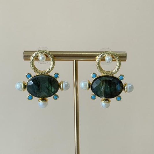 ARETES AURA LABRADORITA CRISTAL TURQUESA