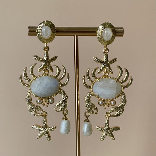 ARETES CANGREJO -CUARZO BLANCO