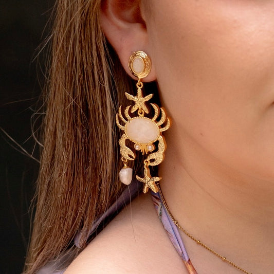 ARETES CANGREJO -CUARZO BLANCO
