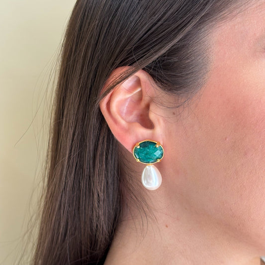 ARETES ALMIRA PERLA -VERDE