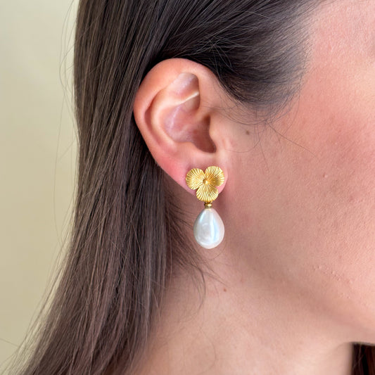 ARETES BAROQUE PEARL & FLOR I