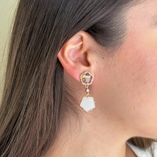 ARETES GEMSTONE MILKY CHALCEDONY & CHAMPAGNE