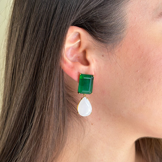 ARETES GEMSTONE MILKY CHALCEDONY & EMERALD
