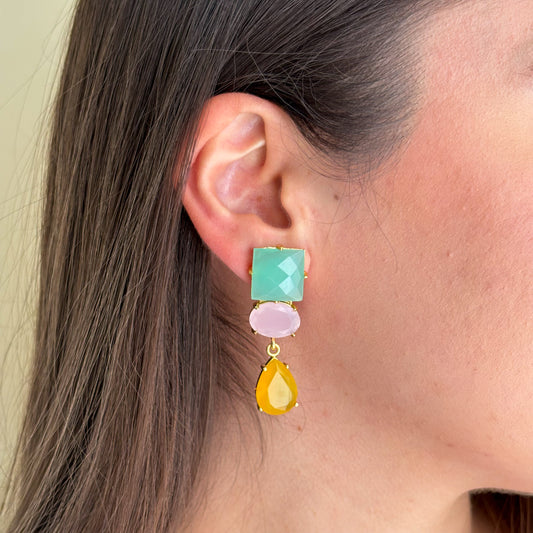 ARETES AQUA & PINK CHALCEDONY
