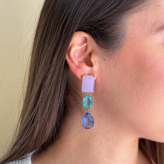 ARETES 3 MULTIGEMSTONES LAVANDER CHALCEDONY HYDRO