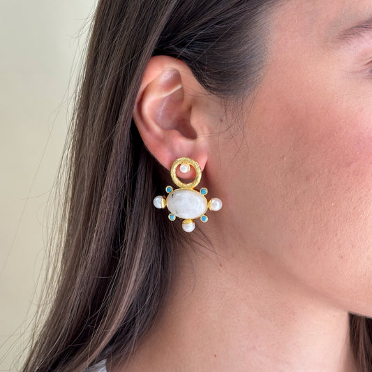 ARETES AURA BLANCO CRISTAL TURQUESA