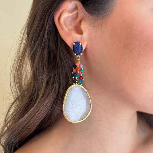 ARETES GIZA AZUL,COLORFUL Y BLANCO