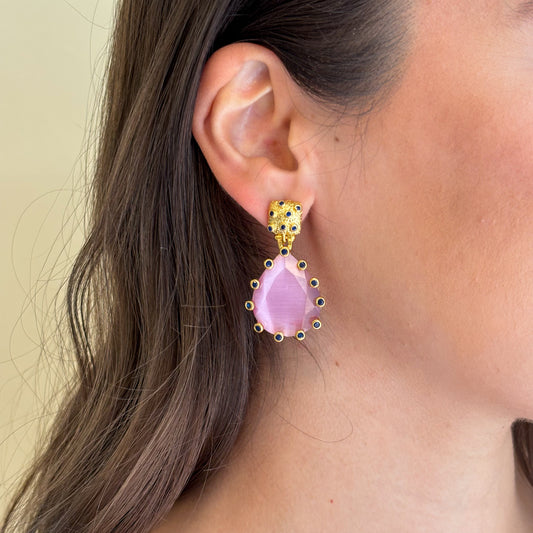 ARETES AMADEA GRANDE -DROP LAVANDA CRISTAL AZUL MARINO