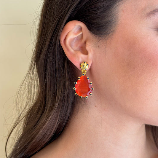 ARETES AMADEA GRANDE -DROP CORAL CRISTAL NEGRO