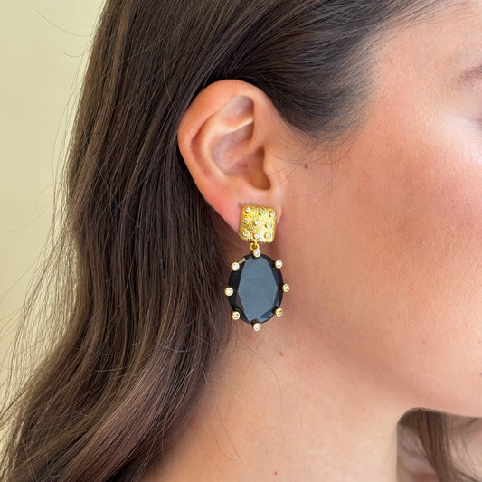 ARETES AMADEA GRANDE -DROP NEGRO CRISTAL CLEAR