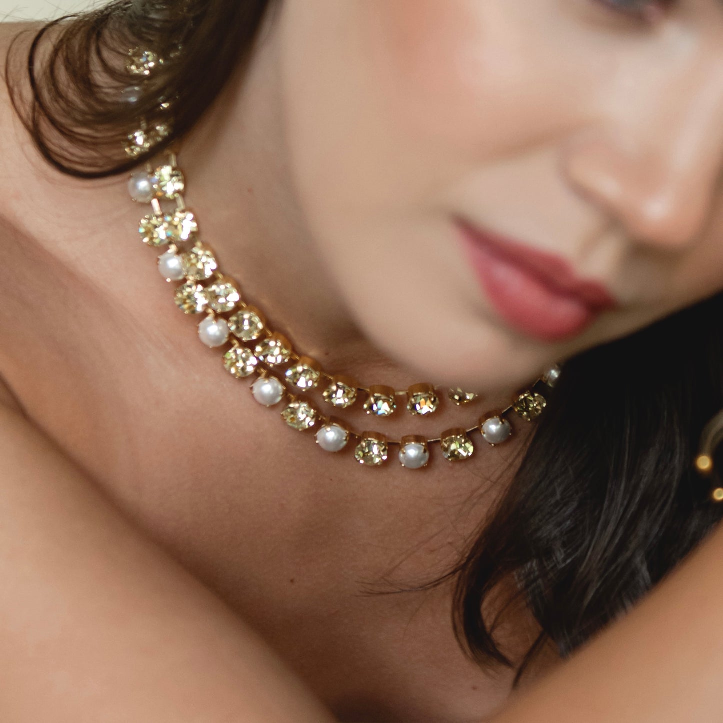 COLLAR SHINE PERLA CRISTAL AMARILLO