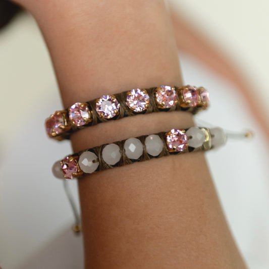 PULSERA FAVORITA PIEDRA ROSA CON ESTRELLA CRISTAL ROSA PALIDO BARBIE -HC