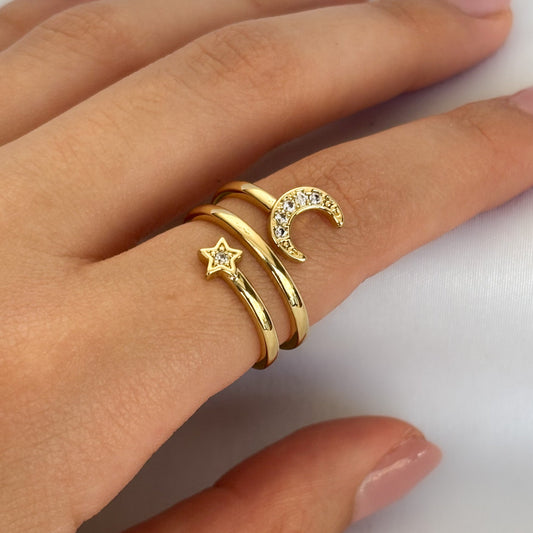 ANILLO DOBLE LUNA Y ESTRELLA