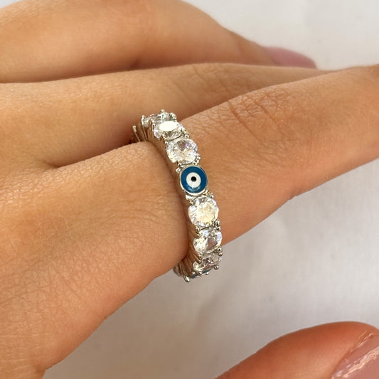 ANILLO SILVER CRISTALES Y OJITO
