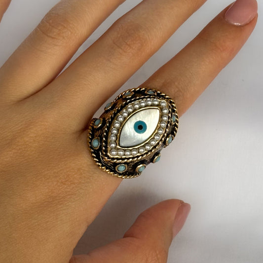 ANILLO OJO CON PERLITAS