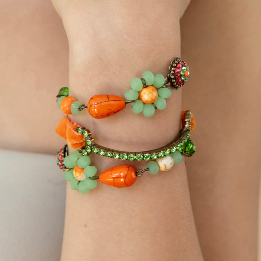 PULSERA FLOWER NARANJA VERDE