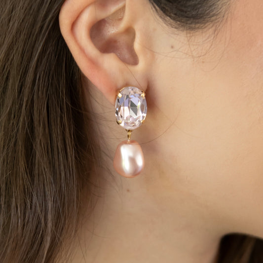 ARETES CATALINA CON PERLA -ROSA