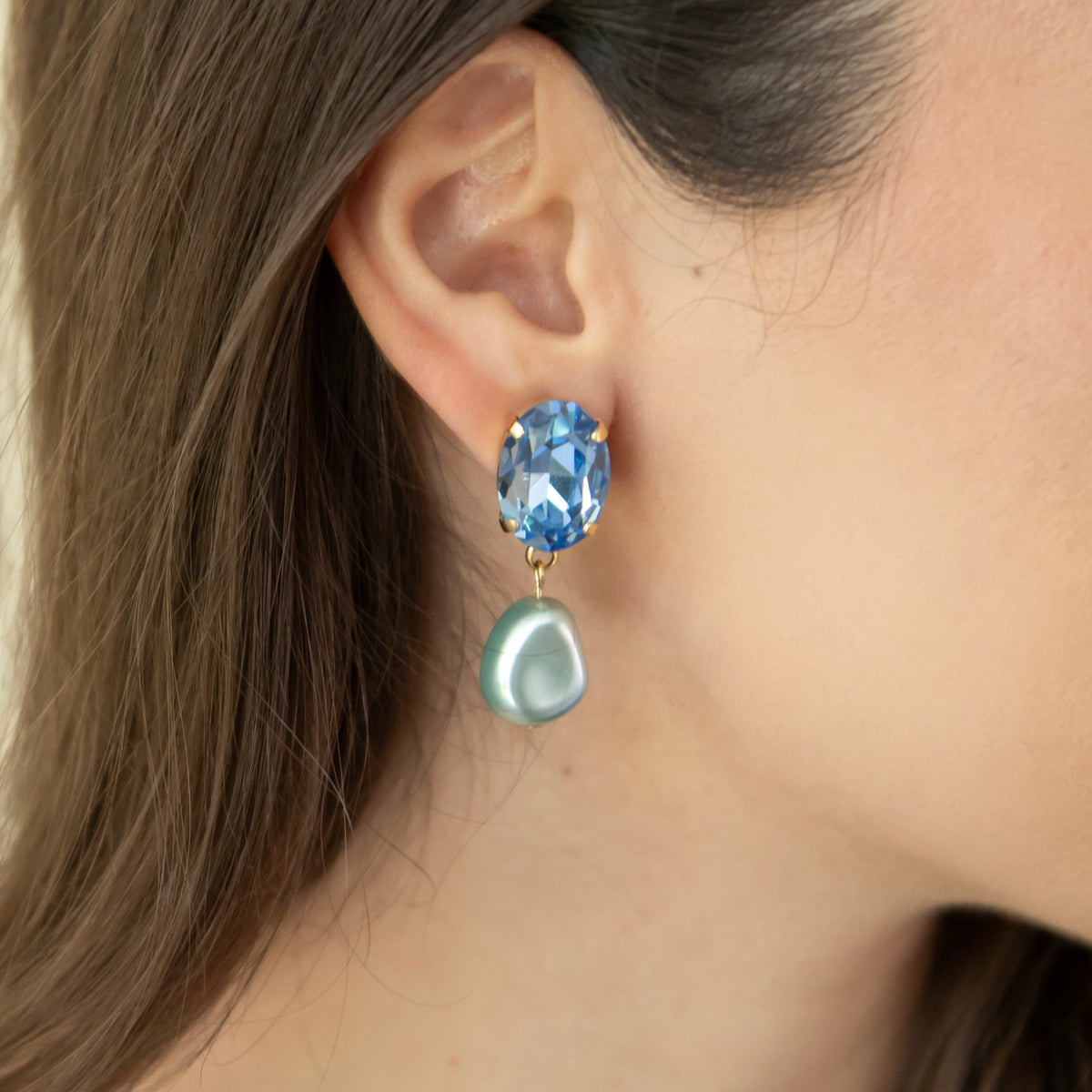 ARETES CATALINA CON PERLA- AZUL