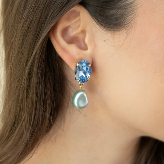 ARETES CATALINA CON PERLA- AZUL