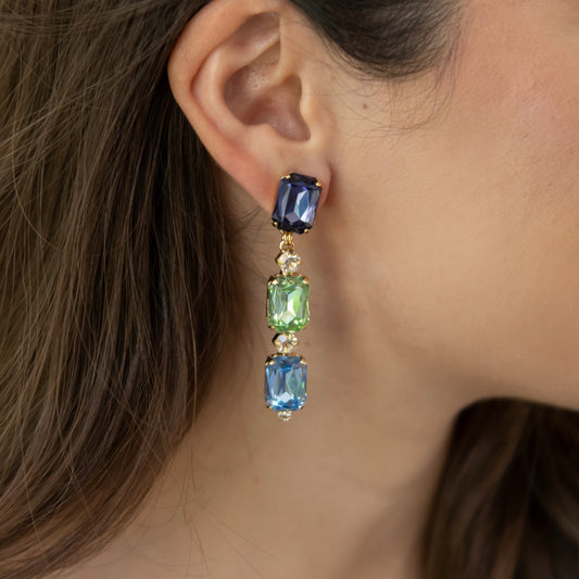 ARETES ZAYN MORADO VERDE Y AZUL