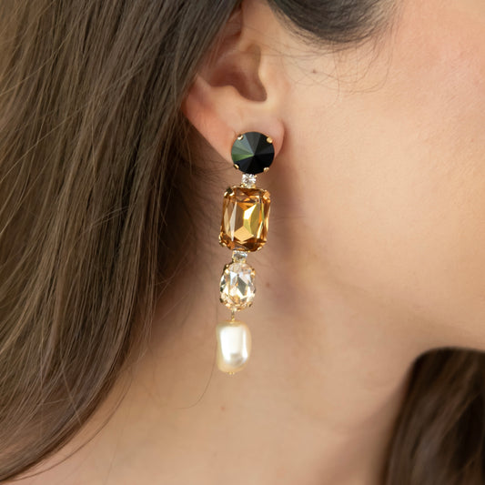 ARETES RAFAELA -NEGRO Y CAFE