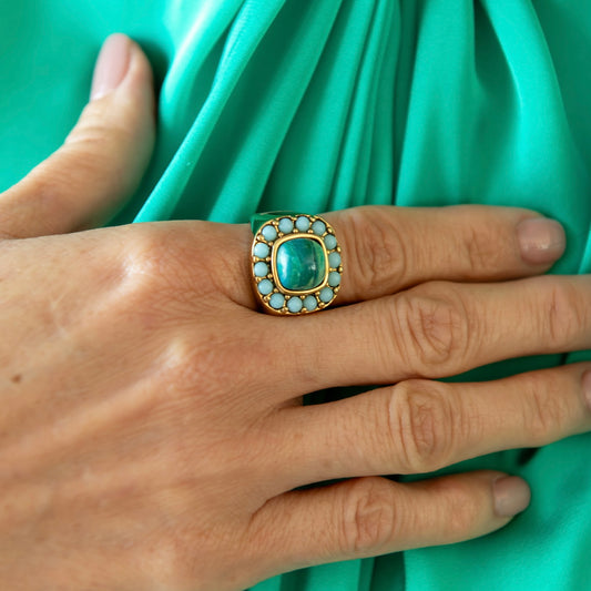 ANILLO CUADRADO TURQUESAS